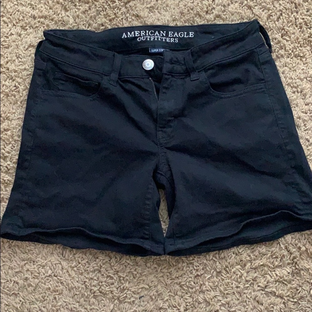 Black stretch denim shorts